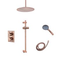 Saniclear Copper inbouwregendouche 30cm met plafondarm, 3 standen handdouche en glijstang geborsteld koper