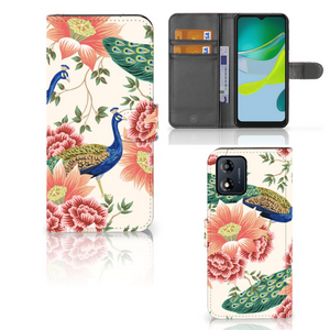 Telefoonhoesje met Pasjes voor Motorola Moto E13 4G Pink Peacock