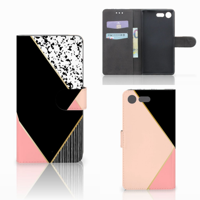 Sony Xperia XZ Premium Bookcase Zwart Roze Vormen