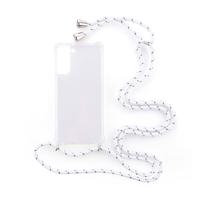 Shop4 - Samsung Galaxy S21 Hoesje - Zachte Back Case met Koord Multi Wit