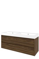 Proline Polystone Loft wastafelonderkast symmetrisch met 2 laden en mat witte wastafel met 2 kraangaten 140 x 46 x 62 cm, cabana oak