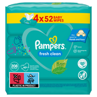 2+1 gratis | Pampers Fresh Clean Babydoekjes 4 Verpakkingen = 208 Doekjes Aanbieding bij Jumbo