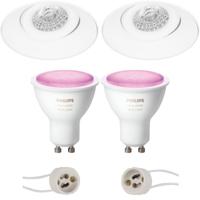 Pragmi Nivas Pro - Inbouw Rond - Mat Wit - Trimless - Kantelbaar - Ø150mm - Philips Hue - LED Spot Set GU10 - White and Color Ambiance - Bluetooth