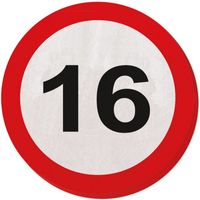 40x Papieren servetjes 16 jaar verkeersbord thema feestartikelen 33 cm rond