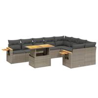 vidaXL 10-delige Loungeset met kussens poly rattan grijs, tuinset, tuinmeubel, terrasset, tuinbank, terrasmeubel, loungebank, loungeset tuin