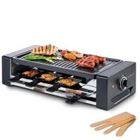 Korona 45070 Raclette voor 8 personen | 8 pannen & spatels | extra pannenhouder | met grillplaat met antiaanbaklaag | lange kabel van 1,2 m | 1300 Watt