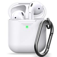 Keybudz Elevate beschermhoes met karabijnhaak voor Apple AirPods Case, etui hoes, hoofdtelefoon oortelefoon accessoires oplaadcase, wit