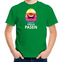 Lachend Paasei vrolijk Pasen t-shirt groen voor kinderen - Paas kleding / outfit - thumbnail