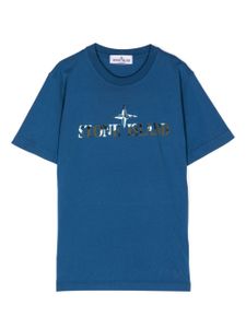 Stone Island Junior t-shirt à logo imprimé - Bleu