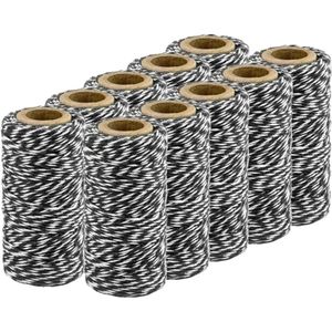 10x Zwart/wit katoenen touw 50 meter cadeaulint   -