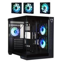 BitFenix Triton Gaminghoes voor PC met dubbele kamer, zwart-panoramisch gehard glas, compatibel met omgekeerde aansluiting, compatibel met mATX-moederbord, 3 x Infinity Mirroring ARGB-ventilatoren (2