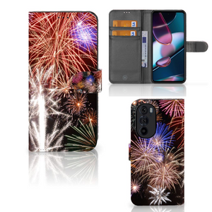 Motorola Edge 30 Pro Wallet Case met Pasjes Vuurwerk