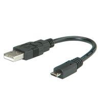 ROLINE USB 2.0 Kabel, USB A Male - Micro USB B Male, zwart, 0,15 m - thumbnail