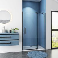 Douchedeur Cosmos Nisdeur 80x195 Draaideur Met Vaste Wand 8mm Helder Glas Antikalk Mat Zwart