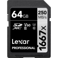 Lexar 1667X 64GB 250MB/s Professional U3 V60 UHS-II SDXC Geheugenkaart