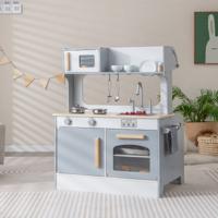 2-In-1 Kinder Speel Keuken & Restaurant met Tapkraan Gootsteen Fornuis Oven Opbergkast Handdoek Bar Hangende Haak Eetplaats