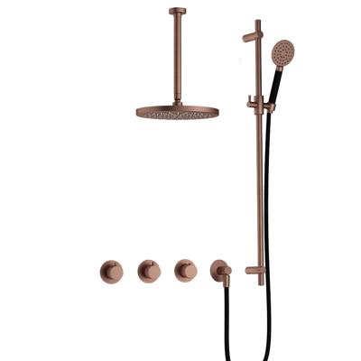 Hotbath Cobber IBS70 inbouwdouche met ronde handdouche, 30cm plafondbuis, 30cm hoofddouche en glijstang geborsteld koper PVD