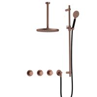 Hotbath Cobber IBS70 inbouwdouche met ronde handdouche, 30cm plafondbuis, 30cm hoofddouche en glijstang geborsteld koper PVD