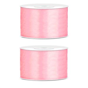 2x Hobby/decoratie licht roze satijnen sierlinten 3,8 cm/38 mm x 25 meter