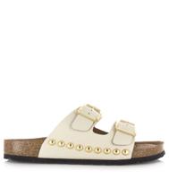 DWRS LABEL DWRS Label - Malibu leren slippers Beige Leer Slippers met gesp Dames