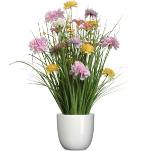 Kunstbloemen boeket lila paars - in pot wit - keramiek - H70 cm