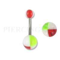 Navelpiercing acryl geel glitter rood 12 mm - thumbnail