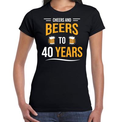 Cheers and beers 40 jaar verjaardag cadeau t-shirt zwart voor dames Cheers and beers 40 jaar verjaardag cadeau t-shirt zwart voor dames
