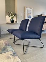 Set van 2 leren fauteuils zonder armleuning met kruisframe - blauw leer - Echt leer, Industrieel, ontdek de vele Leersoorten en Kleuren bij ShopX