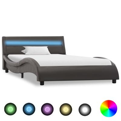 vidaXL Bedframe met LED kunstleer grijs 100x200 cm vidaXL Bedframe met LED kunstleer grijs 100x200 cm