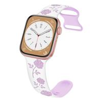 By Qubix - Siliconen bandje met rozen - Wit/paars - Compatible met Apple Watch 44mm / 45mm / 46mm / 49mm - Compatible Apple watch bandjes