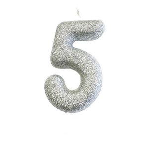 Nummerkaars '5' Glitter Zilver