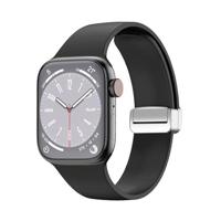 By Qubix - Siliconen bandje - Folding Buckle - Zwart - Compatible met Apple Watch 44mm / 45mm / 46mm / 49mm - Compatible Apple watch bandjes