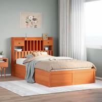 vidaXL Bedframe zonder matras massief grenenhout wasbruin 135x190 cm, bed, bed ombouw, boxspring, bedbodem, slaapkamermeubel, twijfelaar bed