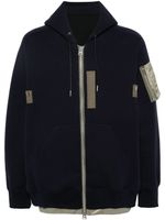 sacai hoodie zippé à design superposé - Bleu