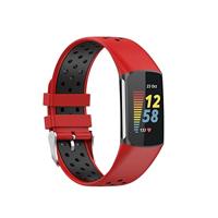 By Qubix - Compatible met Fitbit Charge 5 - Fitbit Charge 6 Sportbandje met gesp - Rood/zwart - Tweekleurig - Maat: L - Compatible fitbit bandje