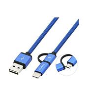 CoolBox COO-CAB-U2MC-GR 2-in-1 Micro-USB-C-kabel, gevlochten, robuust, omkeerbaar, blauw