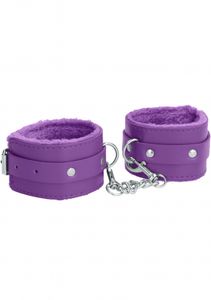 Ouch! Plush Leather Hand Cuffs - Purple