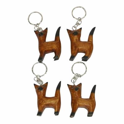 Houten Sleutelhangers Katten  (Set van 4)