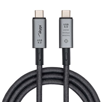 Akyga USB-kabel USB-C stekker, USB-C stekker 1.00 m Grijs AK-USB-45