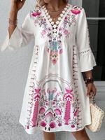 Casual V Neck Lace Ethnic Dress With No - thumbnail