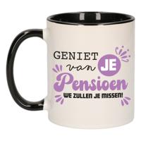 Bellatio Decorations Cadeau mok voor collega - afscheid/pensioen - paars/zwart - keramiek - 300 ml   -