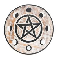 Houten Muurdecoratie - Pentagram & Maanfasen - Rond (ca 24 x 2 cm) - thumbnail