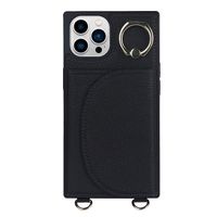 iPhone 14 Plus hoesje - Backcover - Pasjeshouder - Portemonnee - Ringhouder - Koord - Kunstleer - Zwart