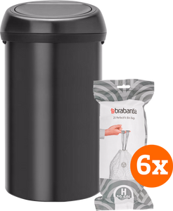 Brabantia Touch Bin 60 Liter Matt Black + Vuilniszakken (120 stuks)