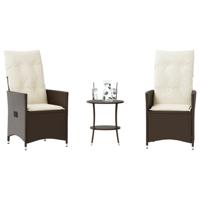 3-delige Bistroset met kussens poly rattan bruin - thumbnail