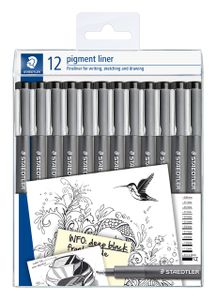 Fineliner Staedtler Pigment 308 zwart set ÃƒÆ' 12 breedtes