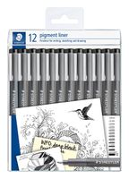 Fineliner Staedtler Pigment 308 zwart set ÃƒÆ' 12 breedtes - thumbnail