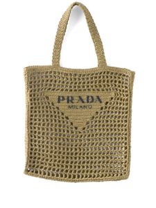 Prada sac cabas en raphia à logo triangle - Vert