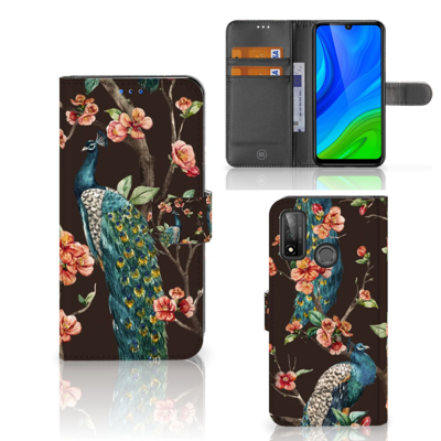 Huawei P Smart 2020 Telefoonhoesje met Pasjes Pauw met Bloemen Huawei P Smart 2020 Telefoonhoesje met Pasjes Pauw met Bloemen