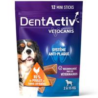 Vetocanis | Dentactiv | Tandstick voor honden | traktaties voor honden | voor de hygiëne en gezondheid van de hond | rijk aan vlees | 85% kip | aanbevolen door dierenartsen | hond 2 tot 15 kg
